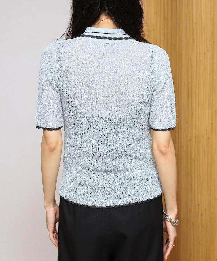 配色刺繡 Polo領 針織開衫