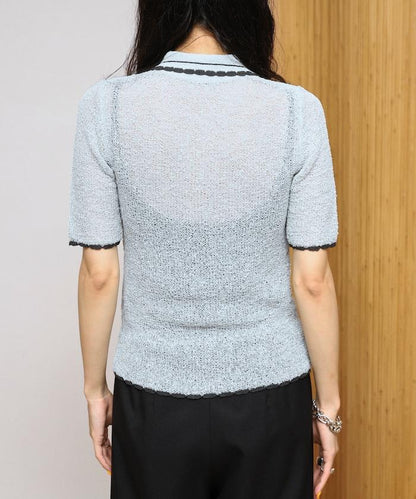 配色刺繡 Polo領 針織開衫