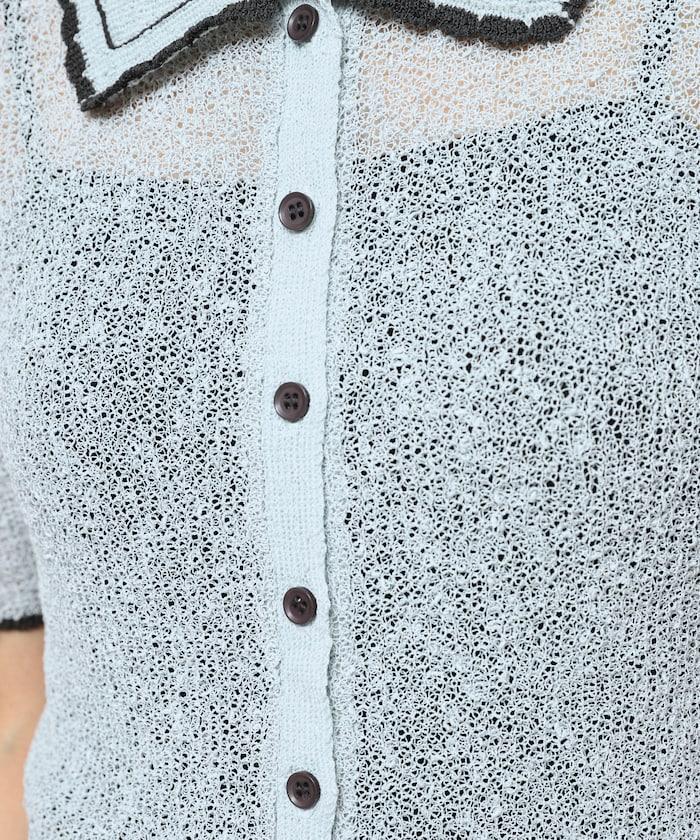 配色刺繡 Polo領 針織開衫
