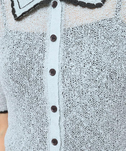 配色刺繡 Polo領 針織開衫
