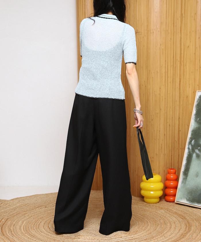 配色刺繡 Polo領 針織開衫