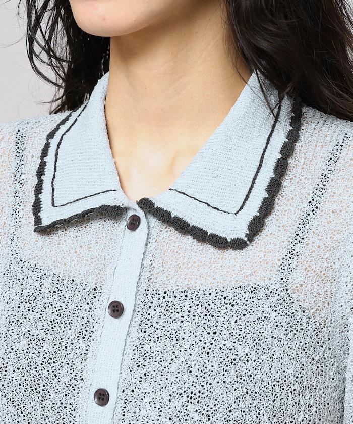 配色刺繡 Polo領 針織開衫
