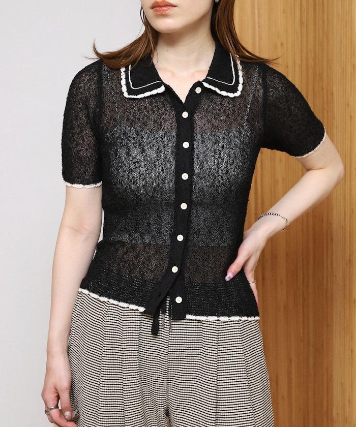 配色刺繡 Polo領 針織開衫