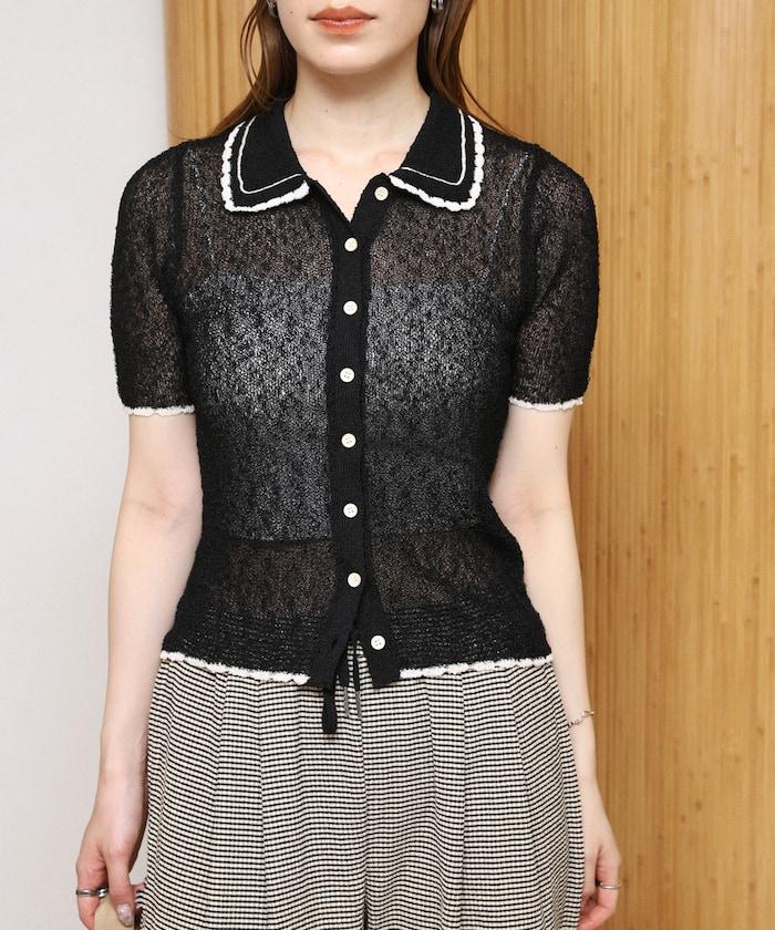 配色刺繡 Polo領 針織開衫