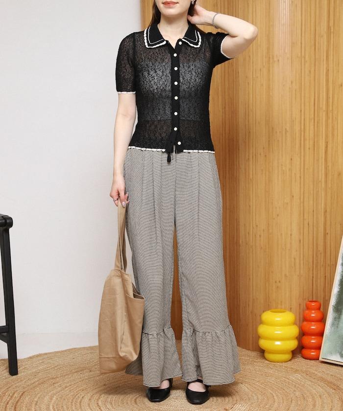 配色刺繡 Polo領 針織開衫