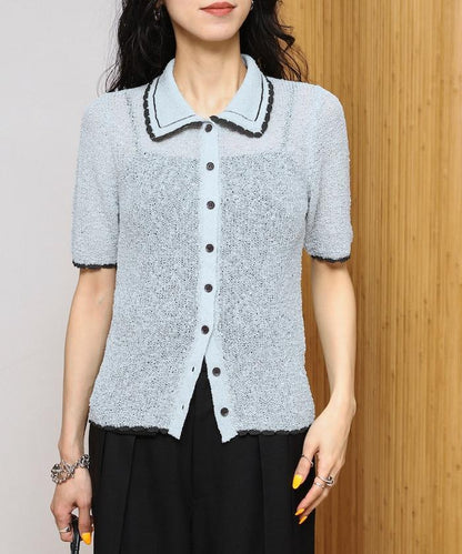 配色刺繡 Polo領 針織開衫