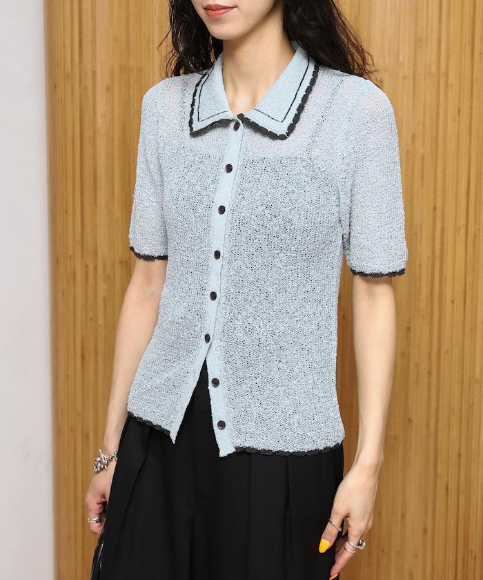 配色刺繡 Polo領 針織開衫
