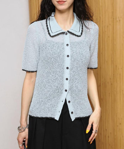 配色刺繡 Polo領 針織開衫