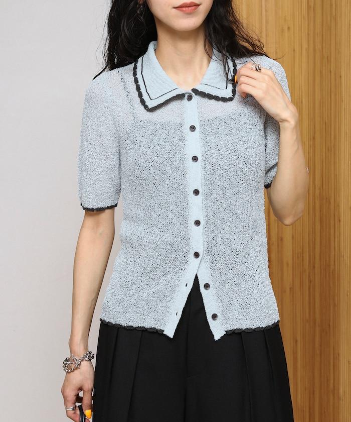 配色刺繡 Polo領 針織開衫
