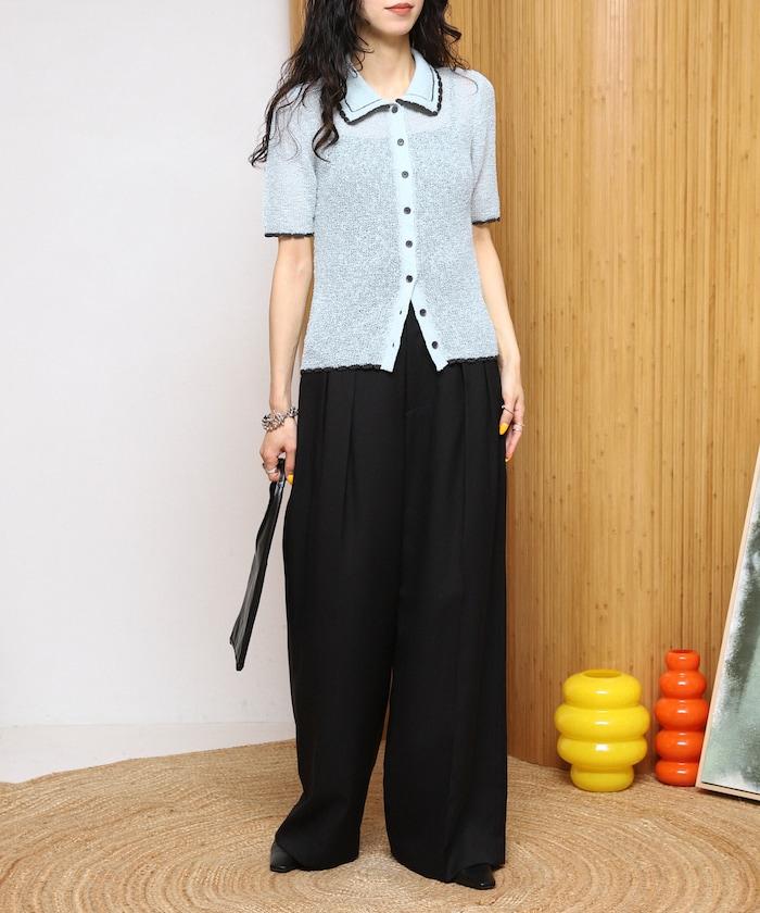 配色刺繡 Polo領 針織開衫