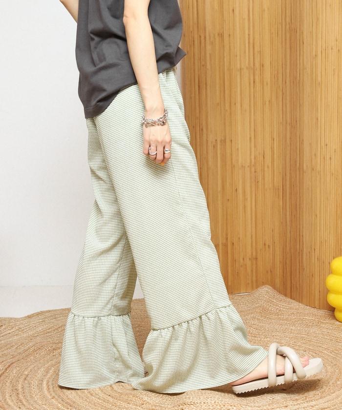 闊腿 疊層 格紋 休閒褲