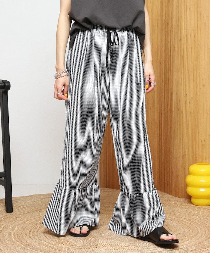 闊腿 疊層 格紋 休閒褲