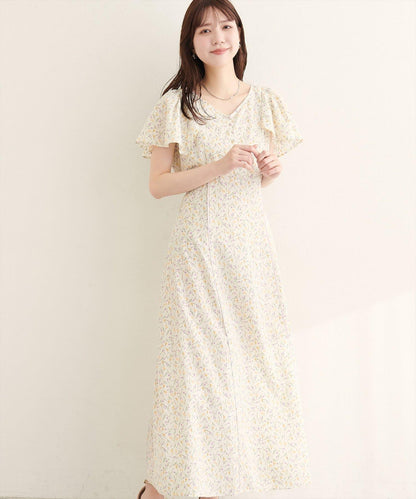 V領碎花連衣裙