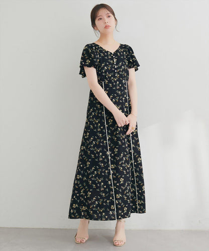 V領碎花連衣裙