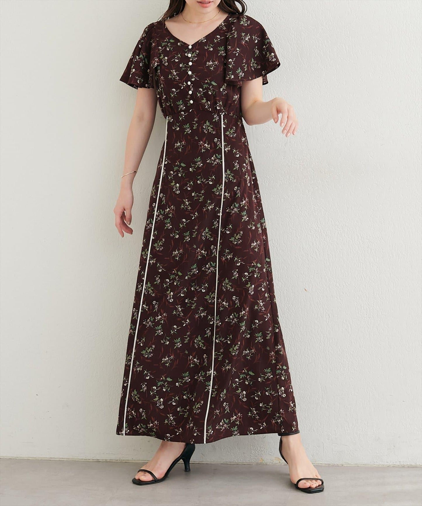 V領碎花連衣裙