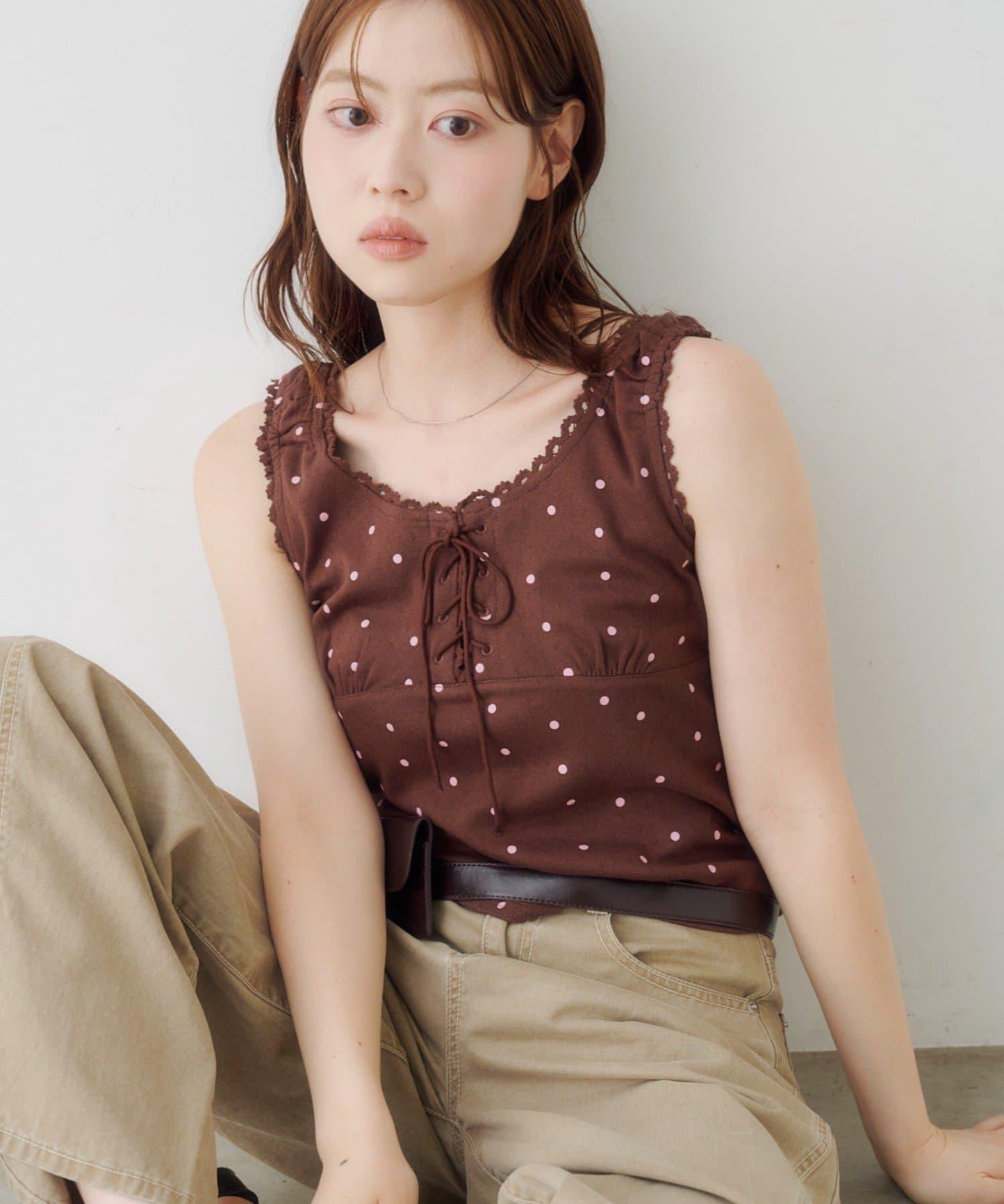 波點蕾絲吊帶背心
