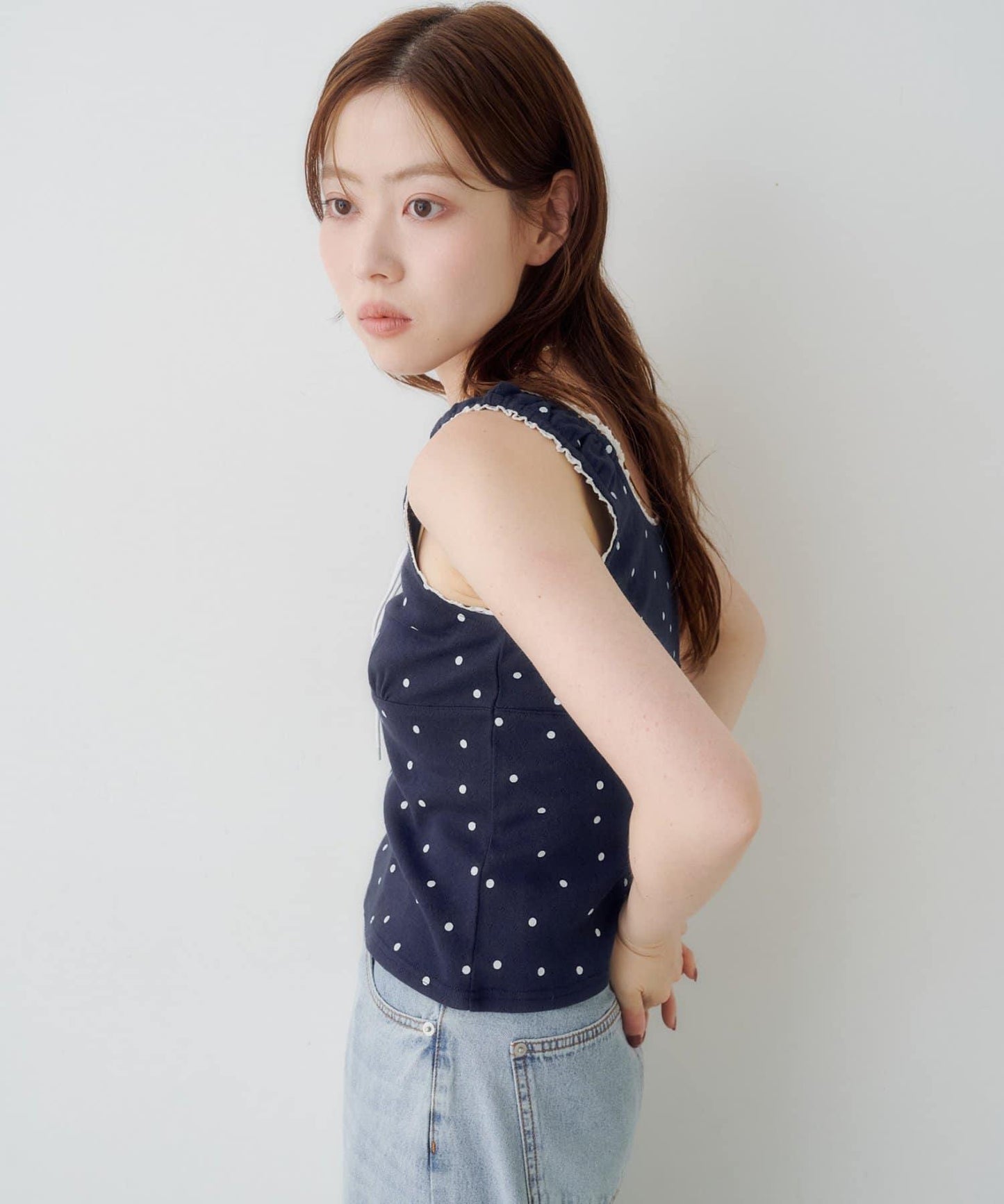 波點蕾絲吊帶背心