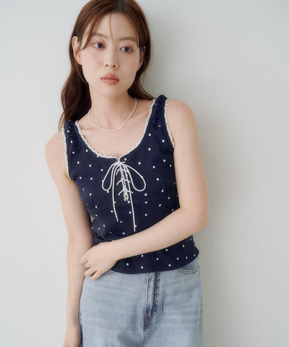 波點蕾絲吊帶背心