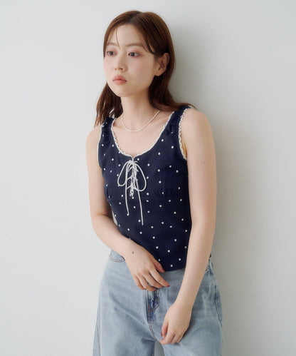 波點蕾絲吊帶背心