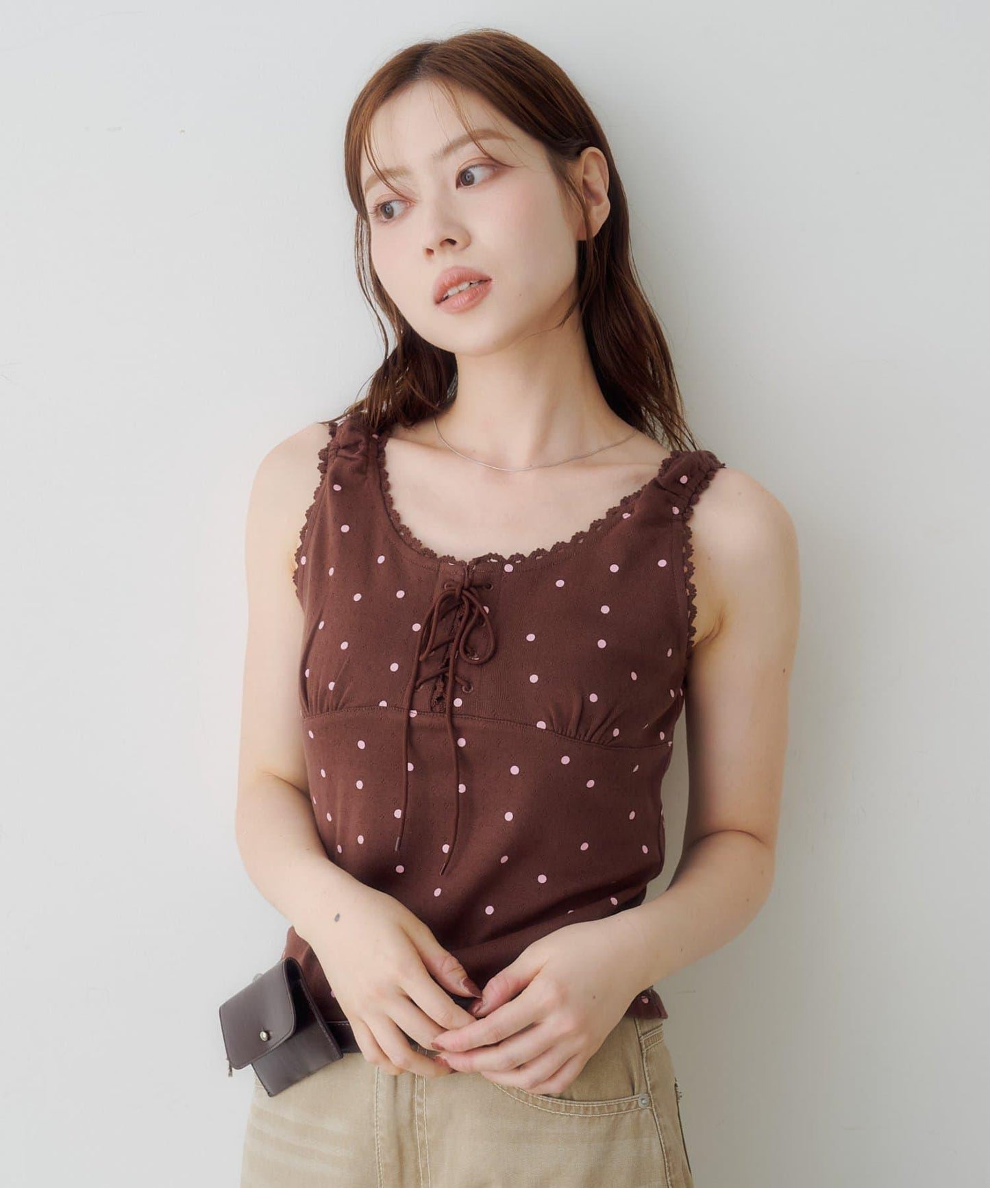 波點蕾絲吊帶背心