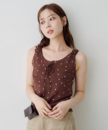 波點蕾絲吊帶背心