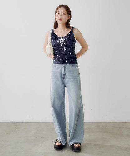波點蕾絲吊帶背心