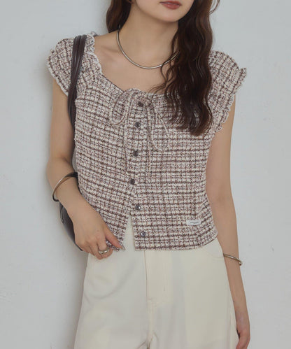 粗花呢蝴蝶結法式T恤