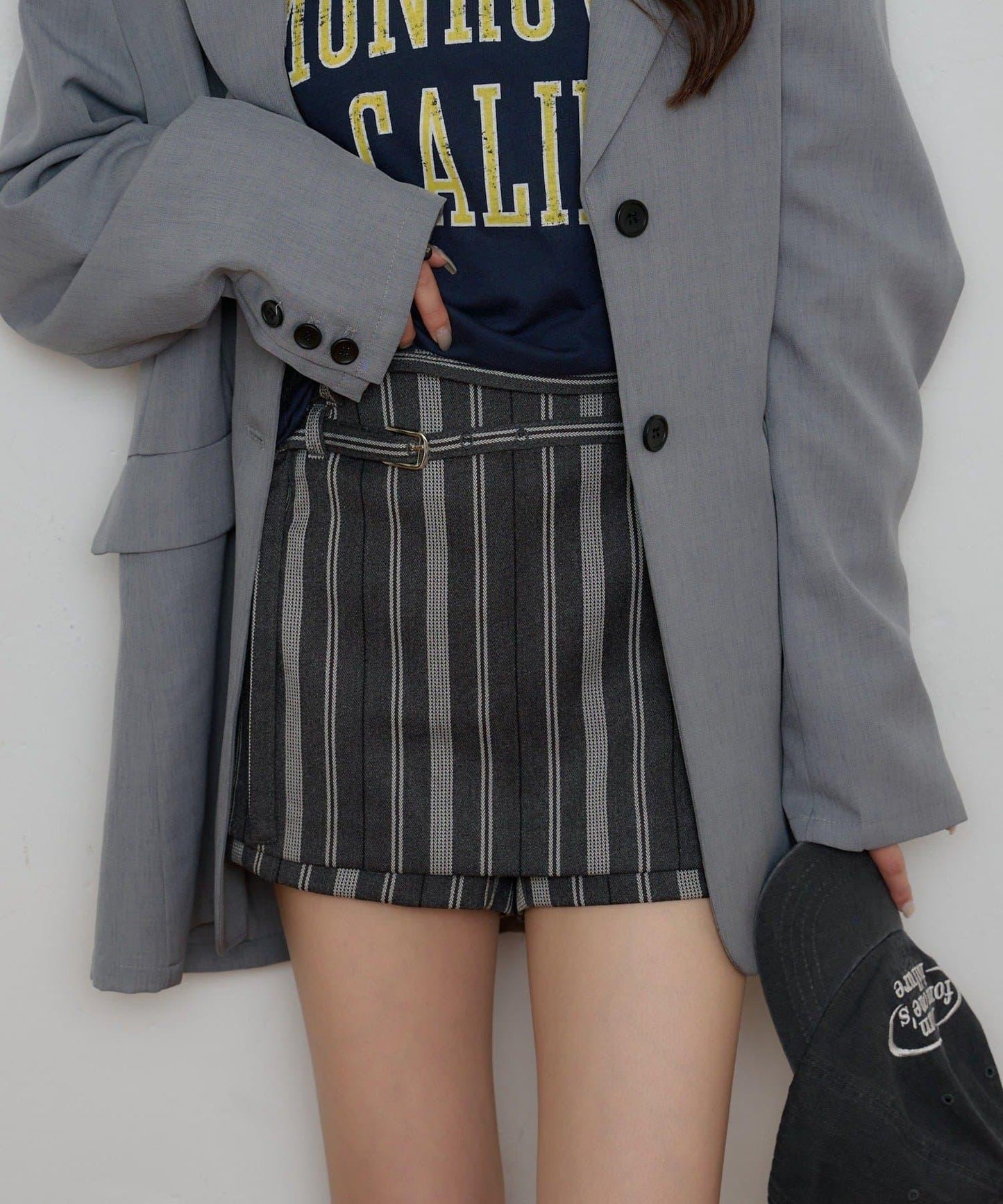 腰帶設計迷你裙褲