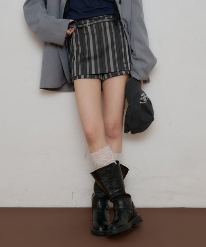 腰帶設計迷你裙褲