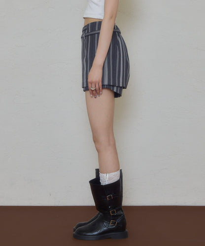 腰帶設計迷你裙褲