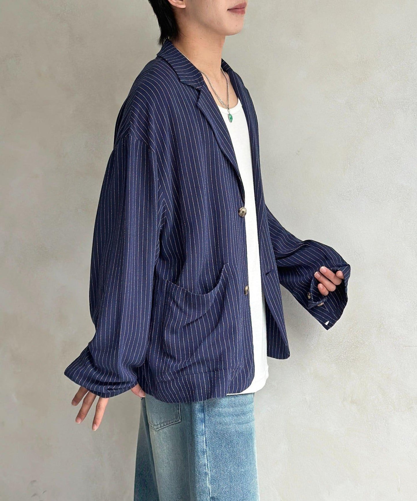 亞麻混紡長袖西裝外套