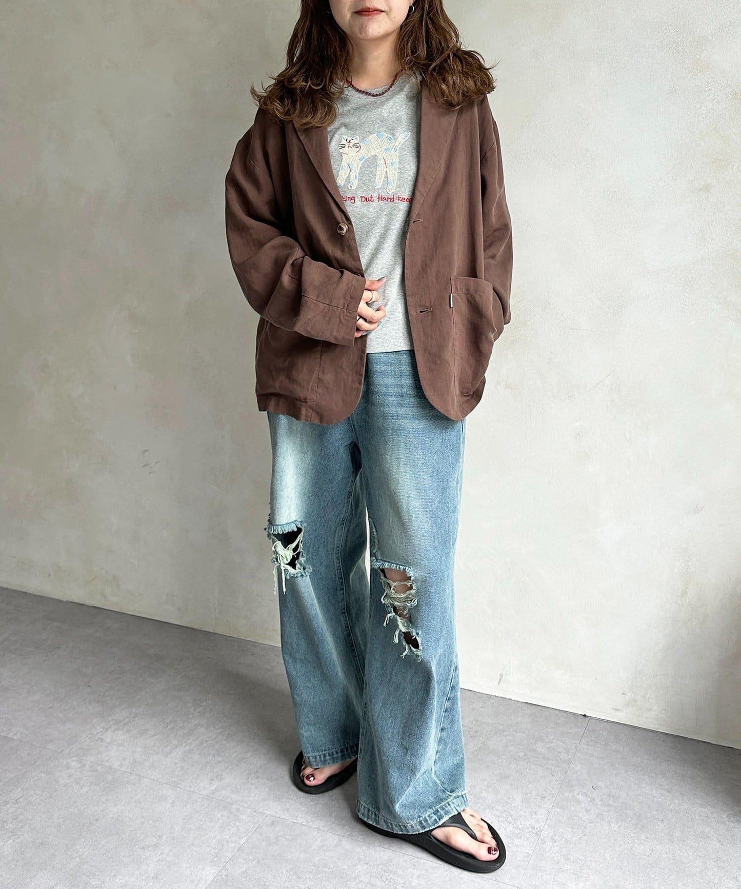 亞麻混紡長袖西裝外套