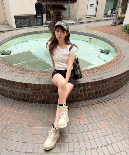 純色/條紋 軍事風翻蓋短褲