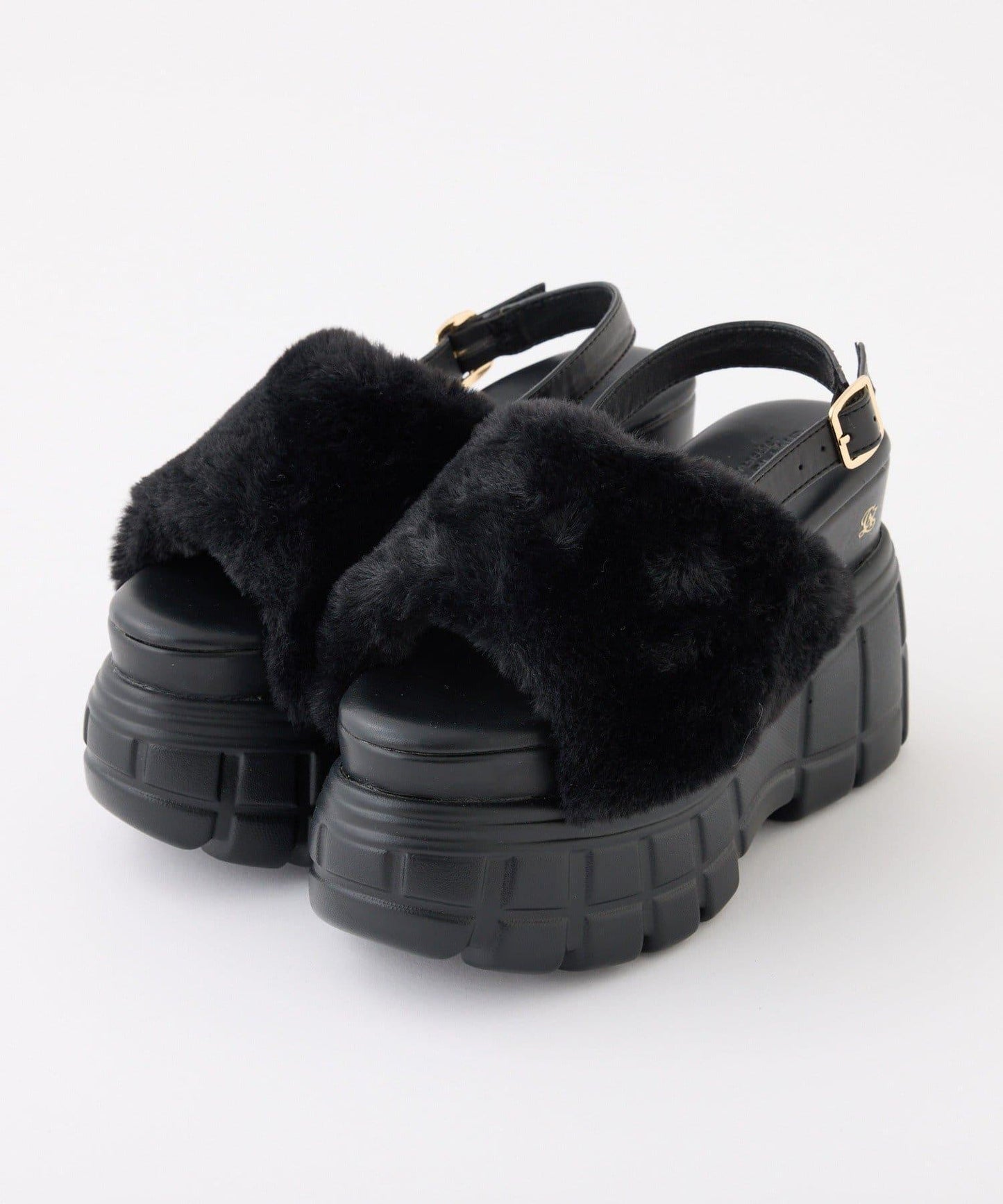 仿皮草厚底涼鞋