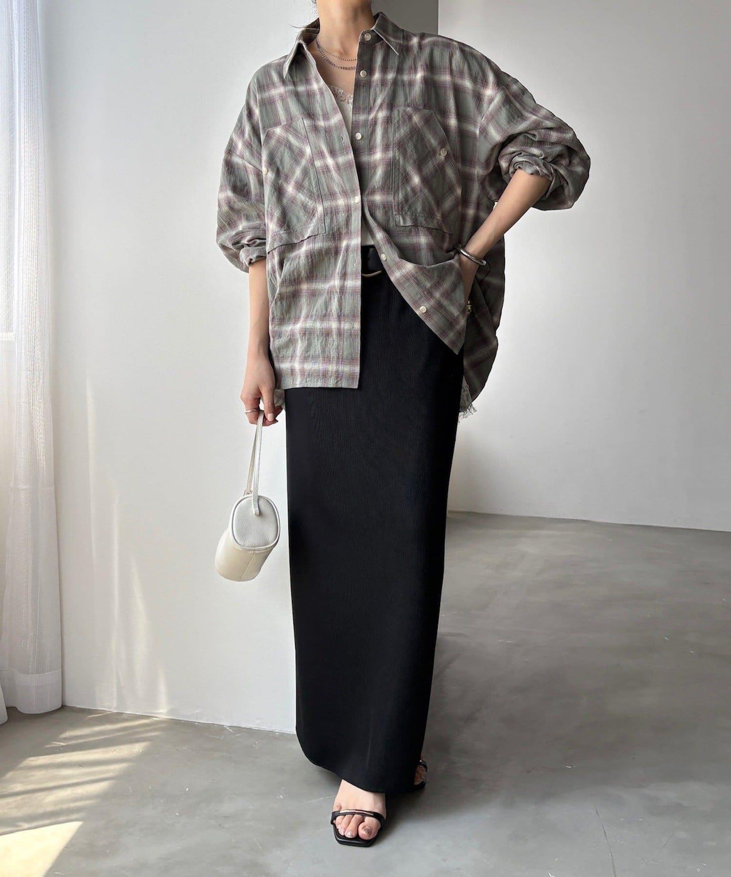 雙口袋格紋襯衫