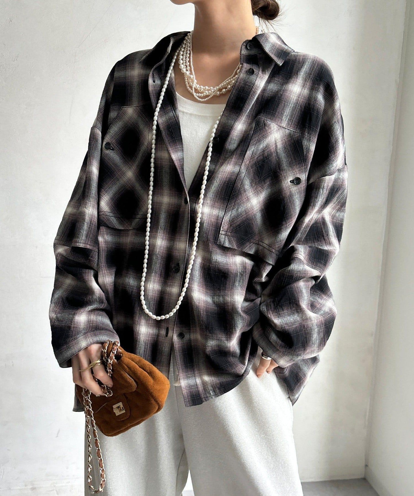 雙口袋格紋襯衫