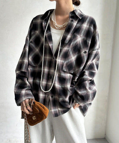 雙口袋格紋襯衫