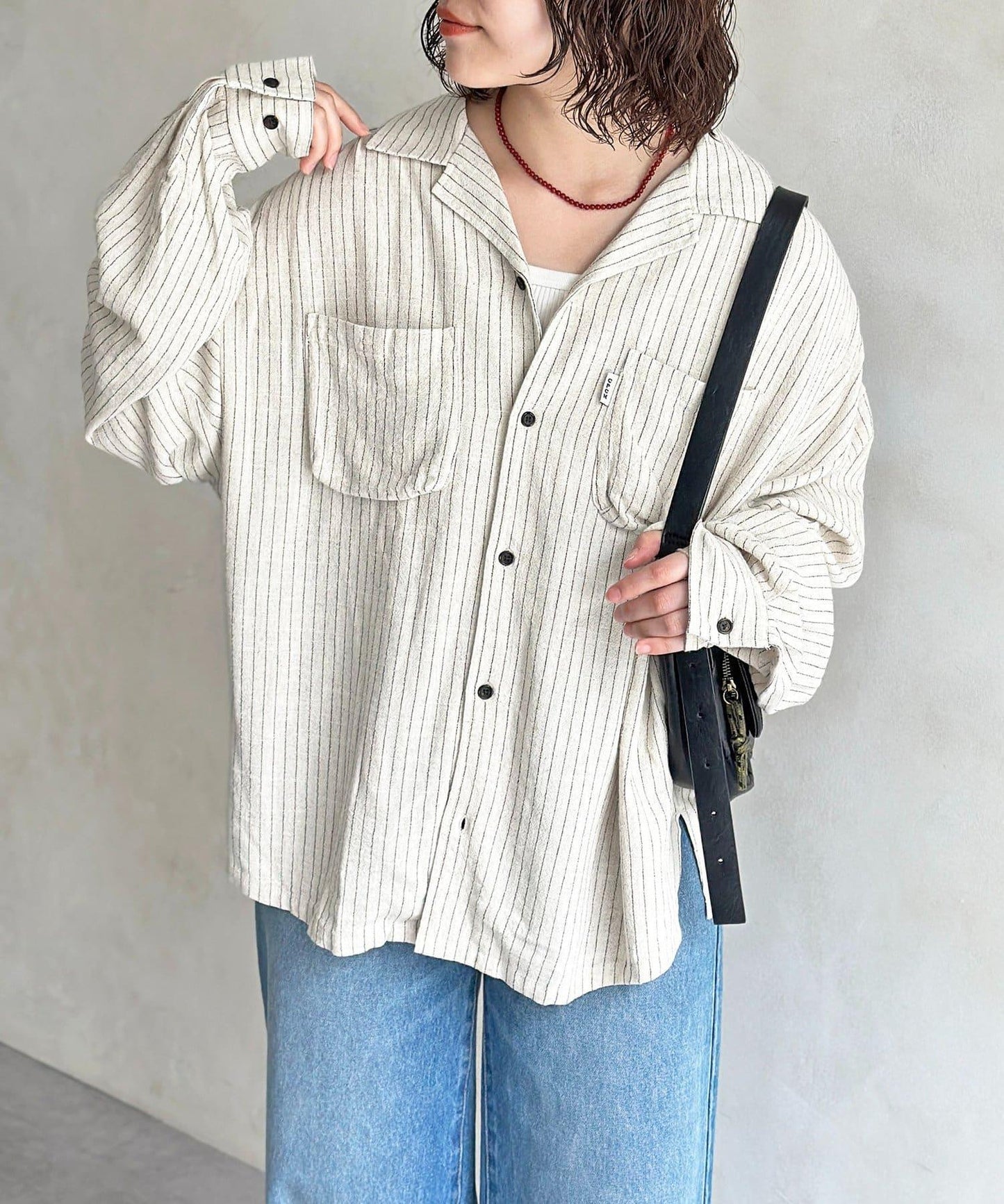 亞麻混紡長袖開襟襯衫
