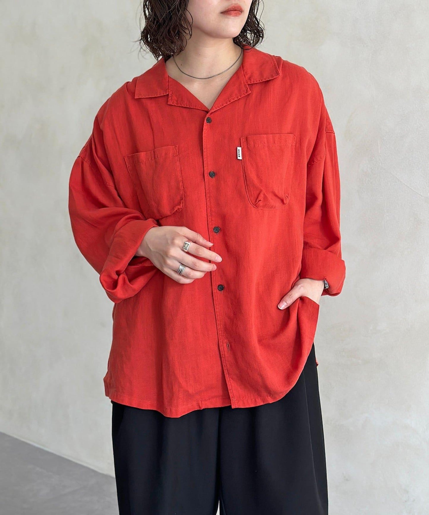 亞麻混紡長袖開襟襯衫
