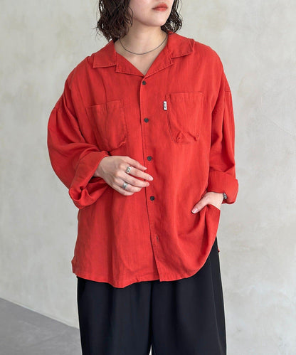 亞麻混紡長袖開襟襯衫