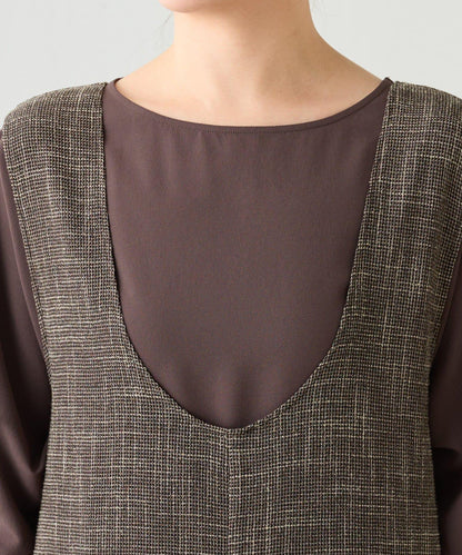粗花呢網眼揹帶裙