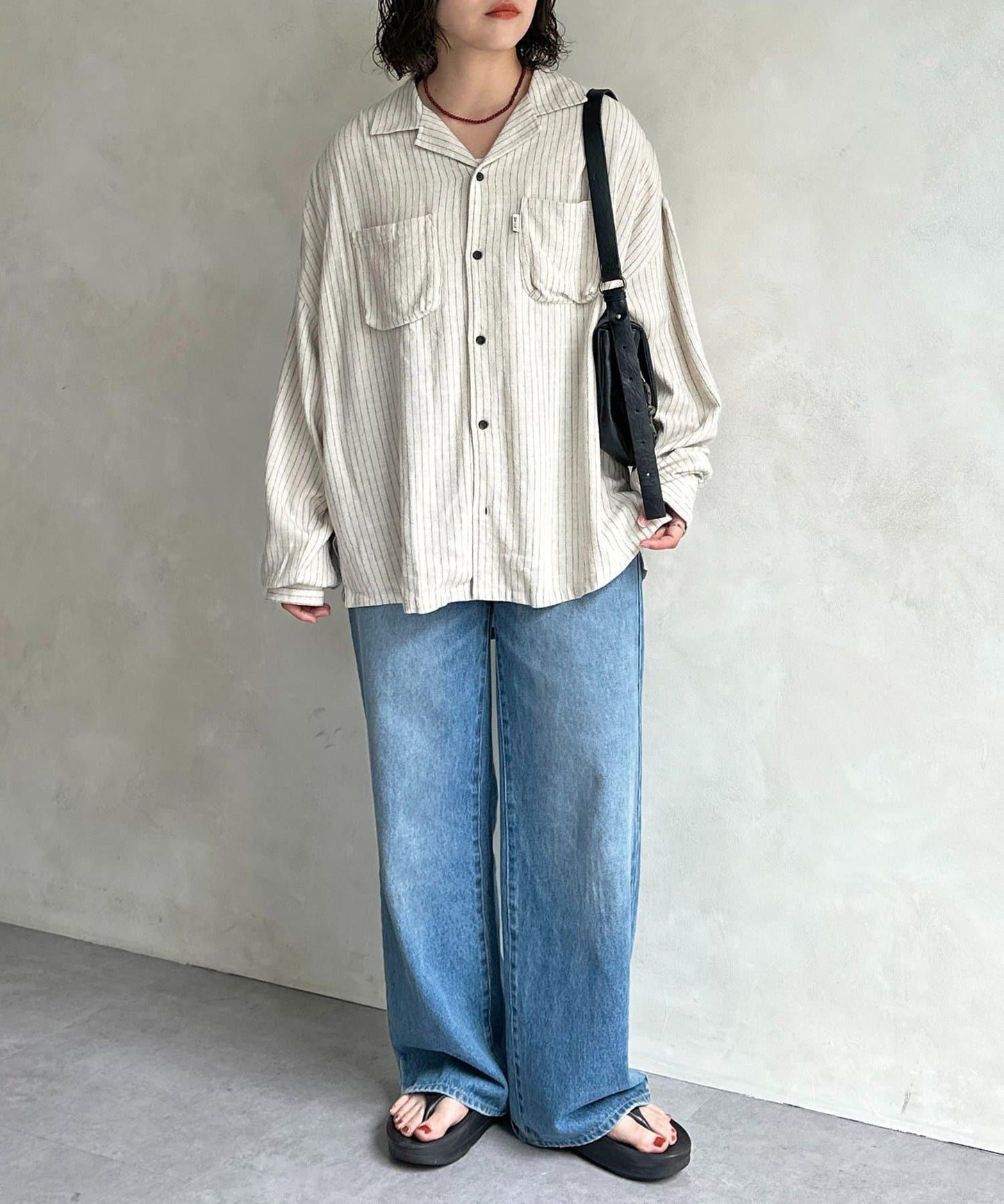 亞麻混紡長袖開襟襯衫