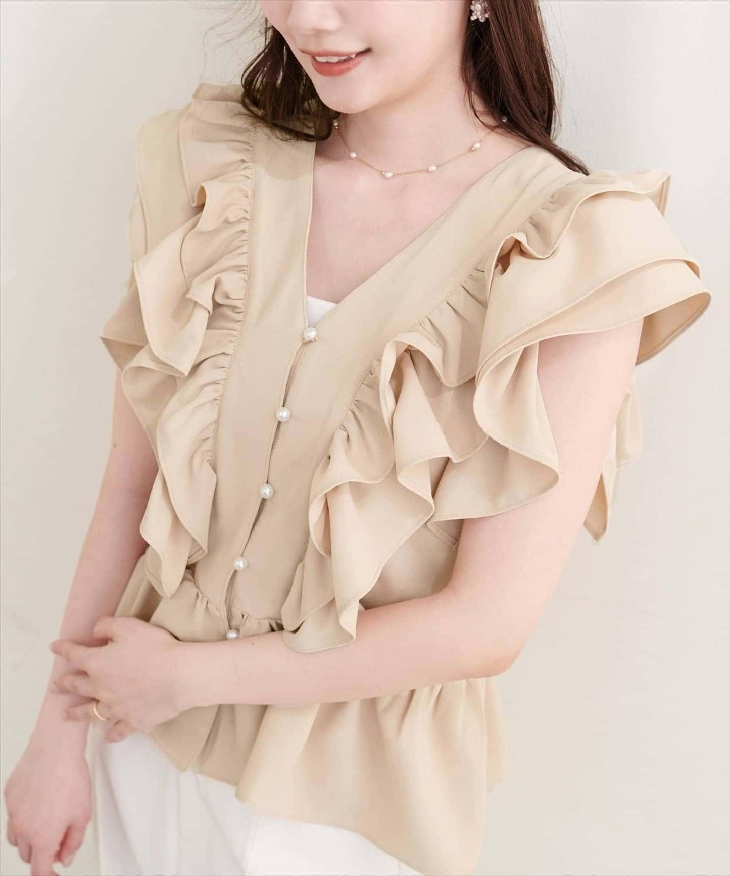 natural couture 荷葉邊褶飾收腰襯衫