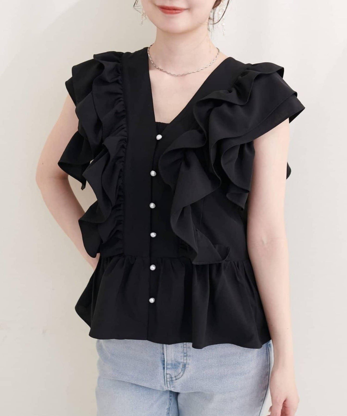 natural couture 荷葉邊褶飾收腰襯衫