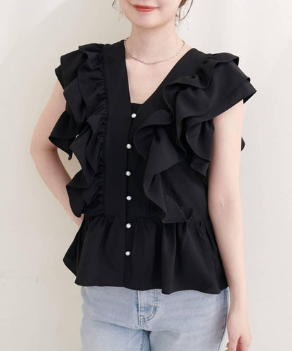 natural couture 荷葉邊褶飾收腰襯衫