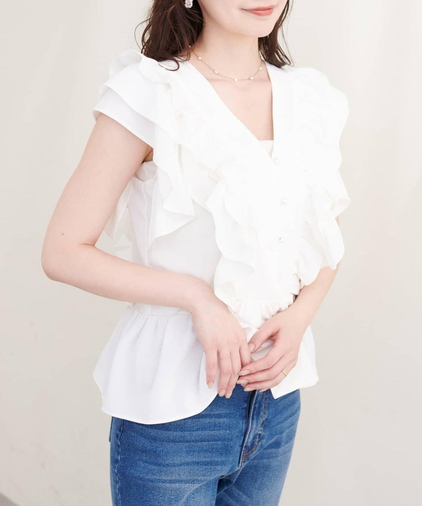 natural couture 荷葉邊褶飾收腰襯衫