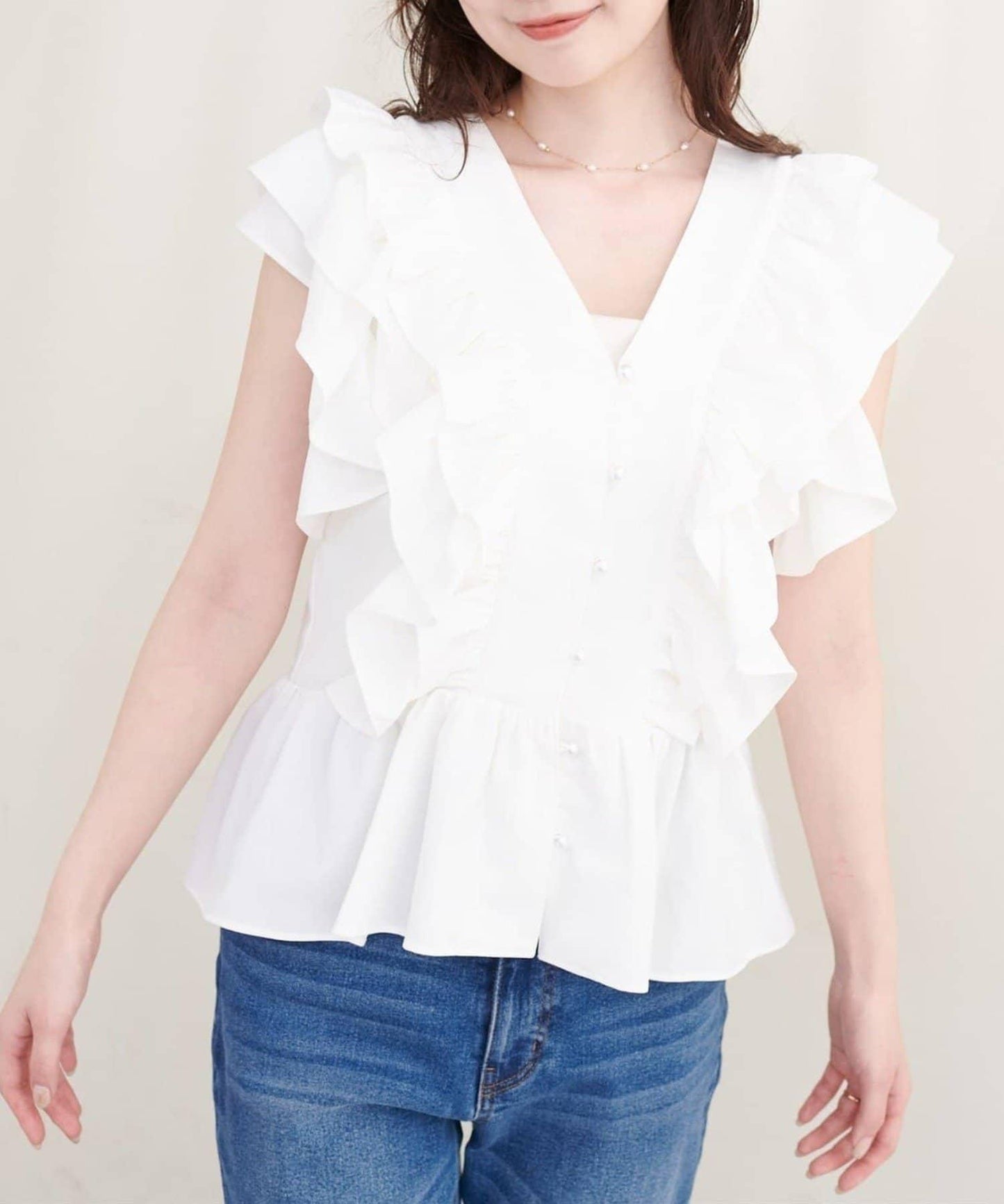 natural couture 荷葉邊褶飾收腰襯衫
