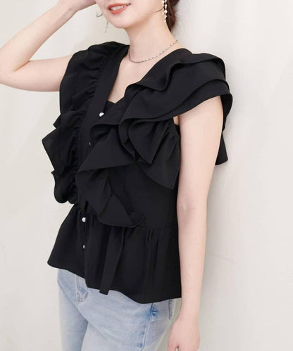 natural couture 荷葉邊褶飾收腰襯衫