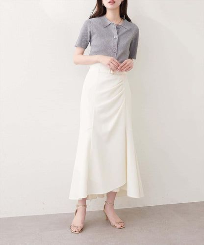 natural couture 翻領亮絲羅紋針織開衫