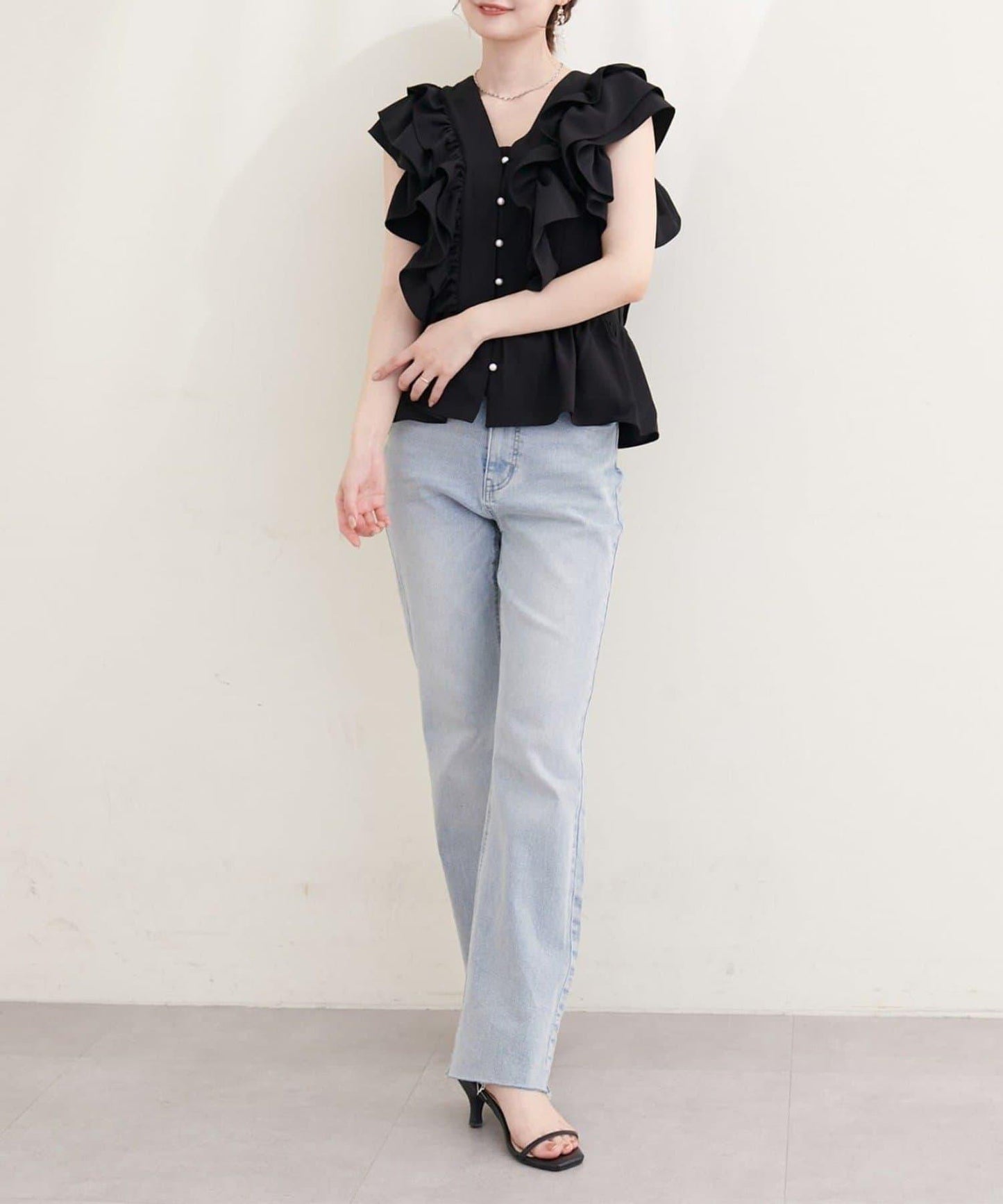 natural couture 荷葉邊褶飾收腰襯衫